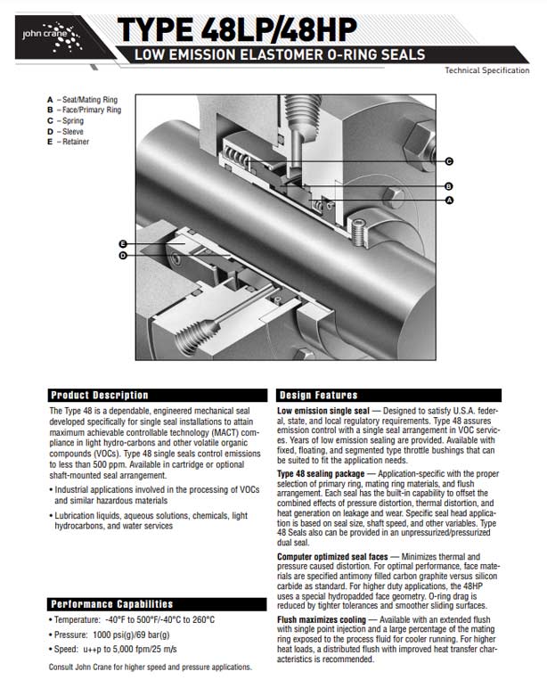 Type 48LP/48HP Low Emission Elastomer O-Ring Seal