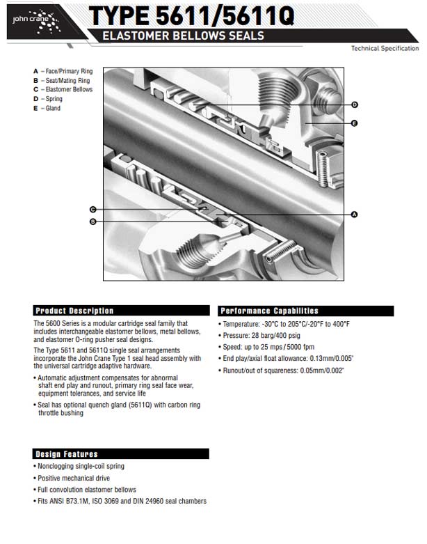 5611Q Elastomeric Bellows Cartridge Seal