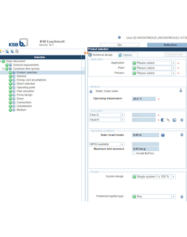 KSB Easy Select Pump Selection Tool