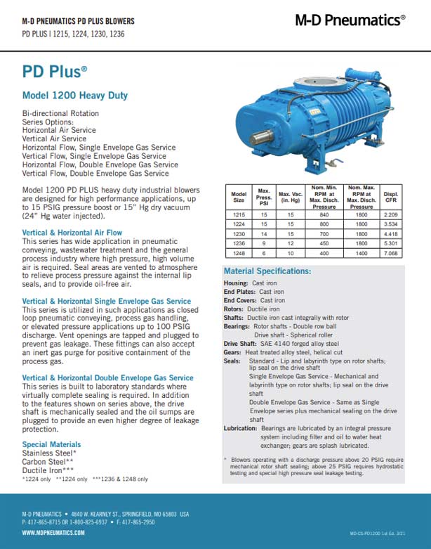 PD Plus Model 1200 Heavy Duty Positive Displacement Industrial Blower